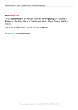The Assessment of the Influence of the Hydrogeological Regime of Rivers on the Conditions of the Decentralized Water Supply in Karst Areas