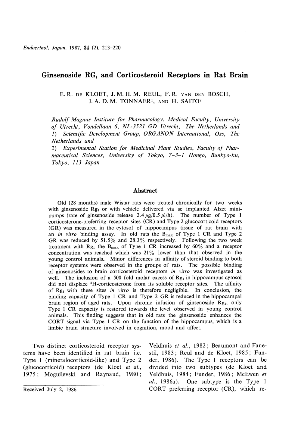 Ginsenoside RG1 and Corticosteroid Receptors in Rat Brain Rudolf