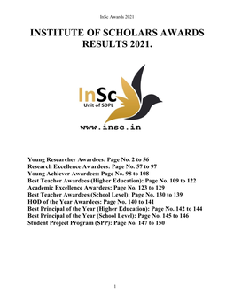 Institute of Scholars Awards Results 2021