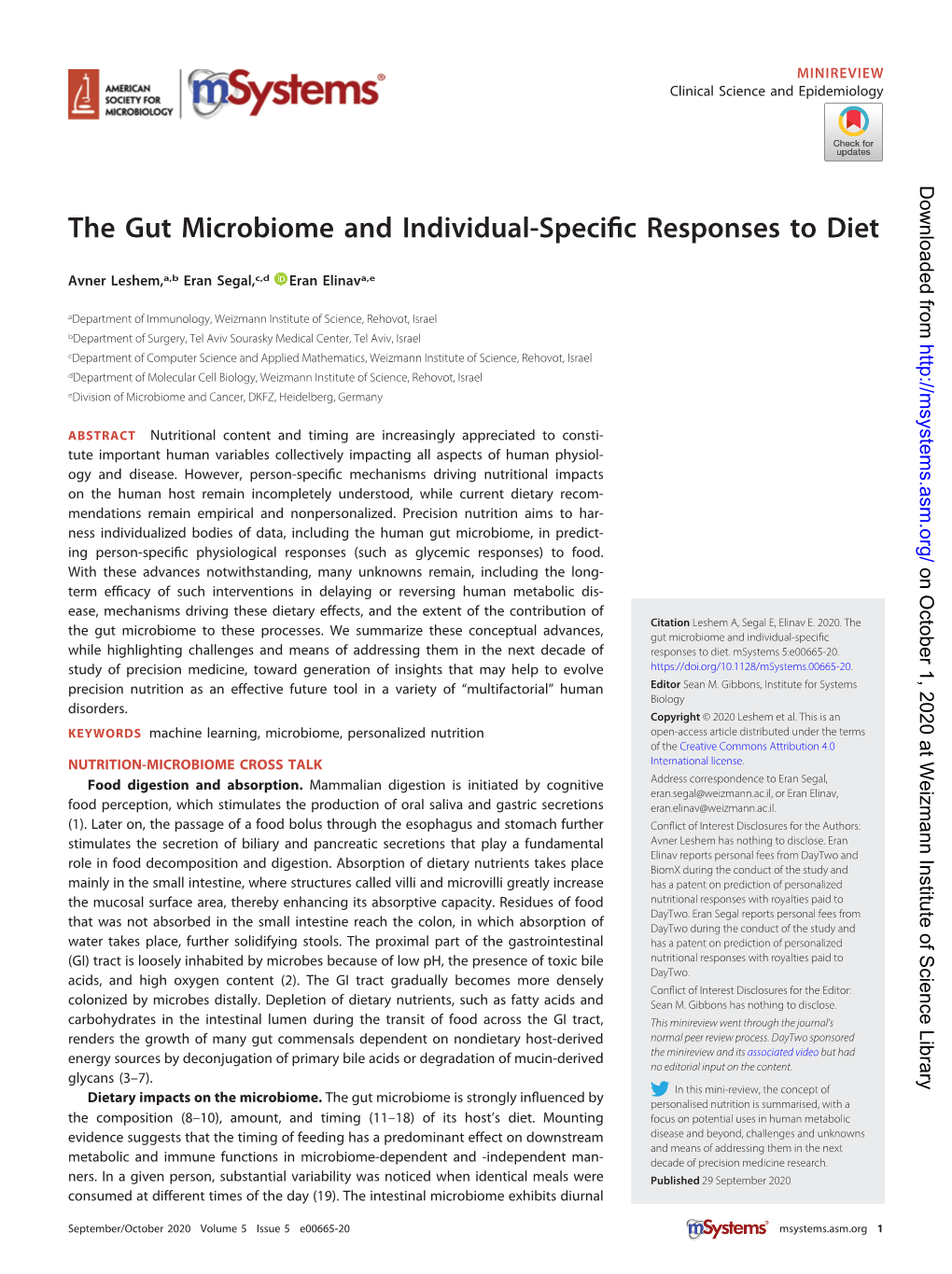 The Gut Microbiome and Individual-Specific Responses to Diet