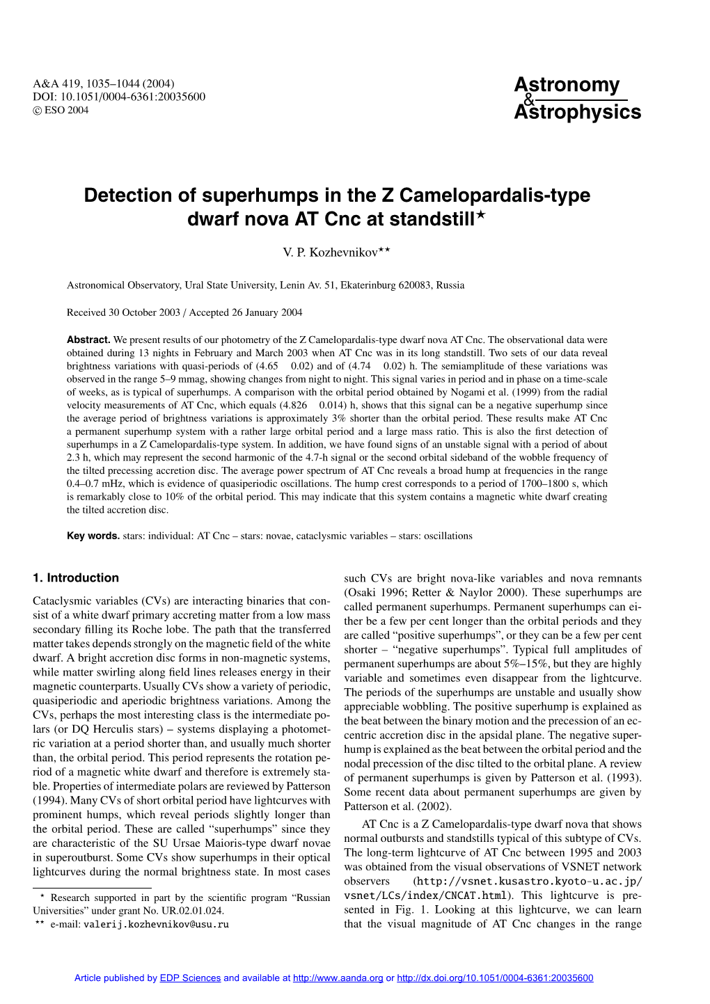 Detection of Superhumps in the Z Camelopardalis-Type Dwarf Nova at Cnc at Standstill