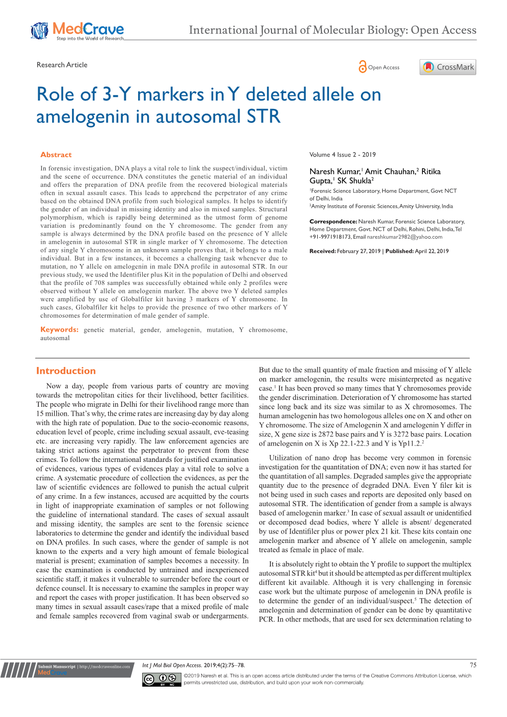 Role of 3-Y Markers in Y Deleted Allele on Amelogenin in Autosomal STR