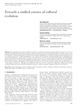 Towards a Unified Science of Cultural Evolution
