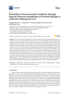 Variability in Environmental Conditions Strongly Impacts Ostracod Assemblages of Lowland Springs in a Heavily Anthropized Area
