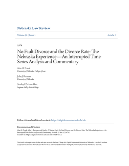 No Fault Divorce and the Divorce Rate: the Nebraska Experience—An Interrupted Time Series Analysis and Commentary Alan H