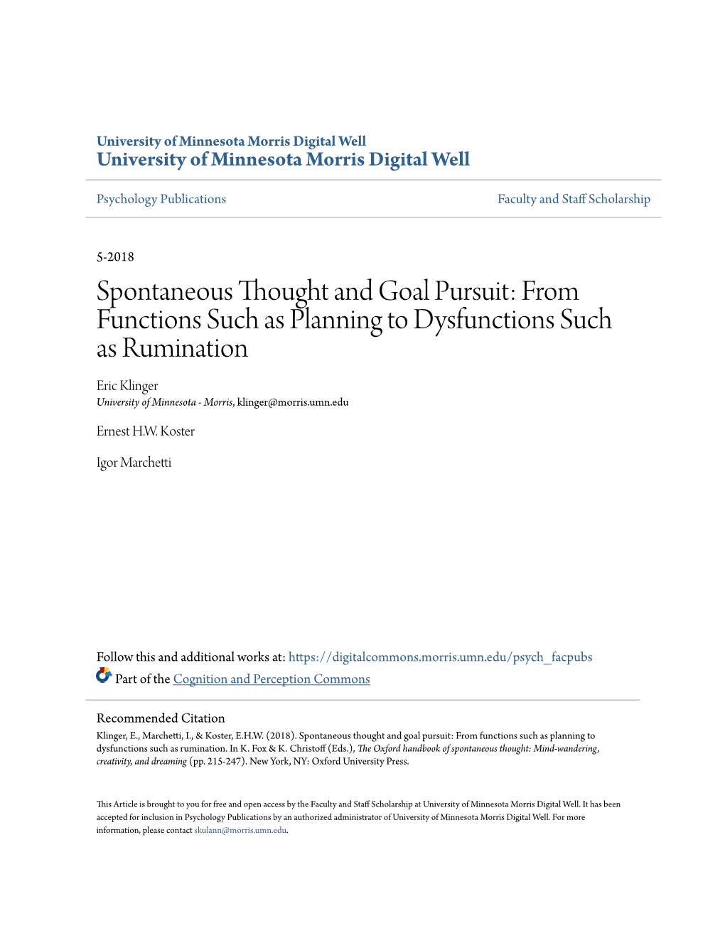 Spontaneous Thought and Goal Pursuit: from Functions Such As