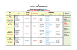 Deacons Service Schedule (April 2013) Sundays Arabic / English Divine Liturgies (In the Chapel)