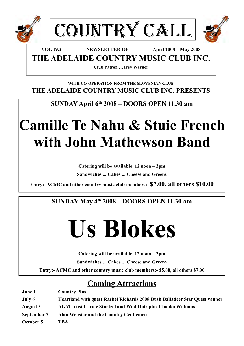 VOL 19.2 NEWSLETTER of April 2008 – May 2008 the ADELAIDE COUNTRY MUSIC CLUB INC