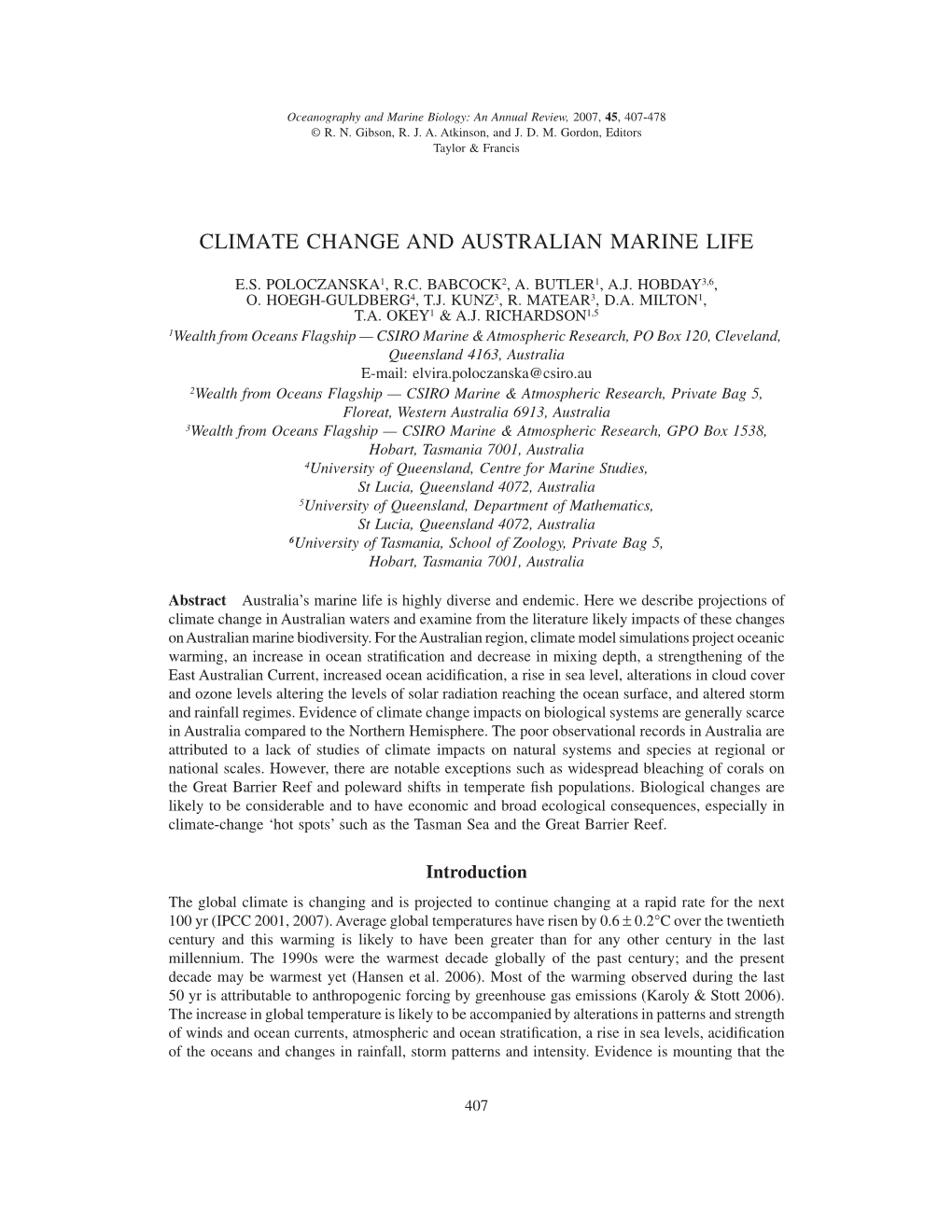Climate Change and Australian Marine Life