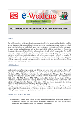 Automation in Sheet Metal Cutting and Welding