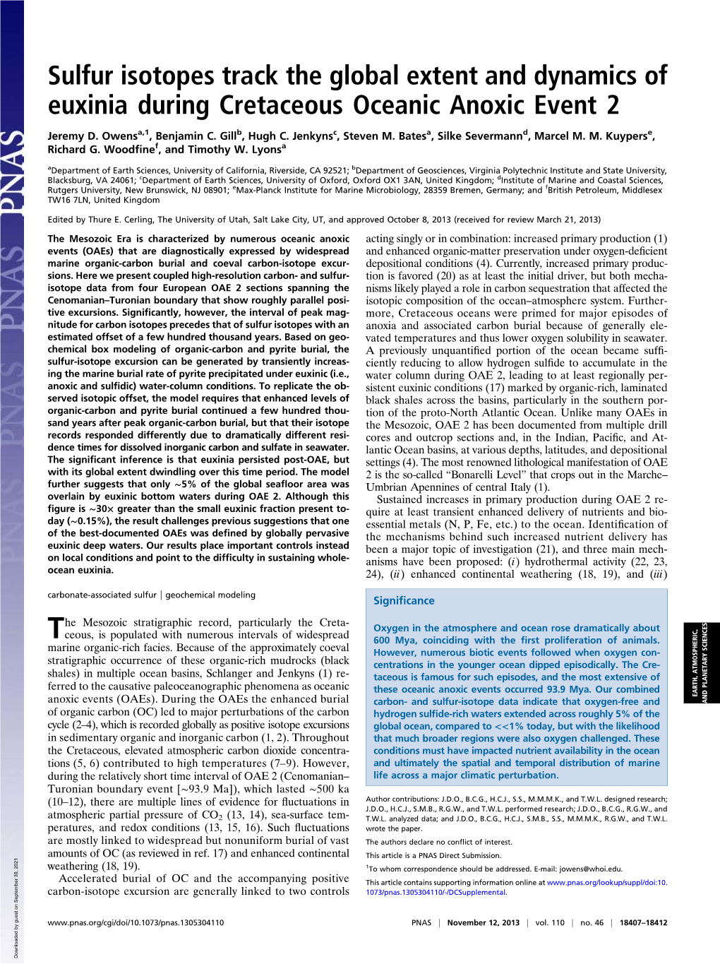 Sulfur Isotopes Track the Global Extent and Dynamics of Euxinia During Cretaceous Oceanic Anoxic Event 2