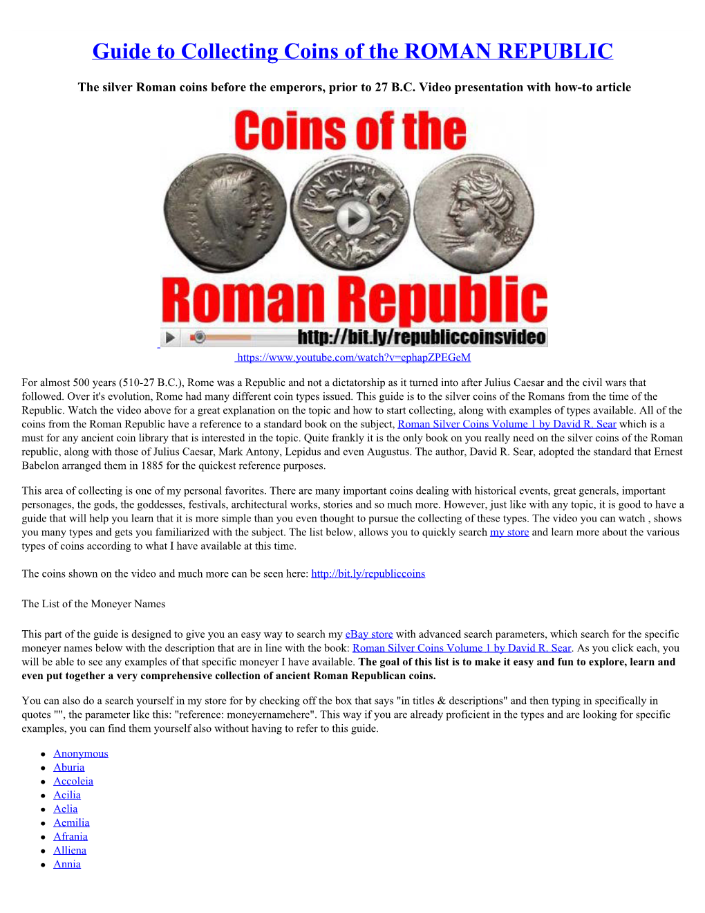Collecting Coins of the ROMAN REPUBLIC