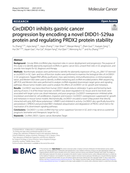 Circdido1 Inhibits Gastric Cancer Progression by Encoding a Novel