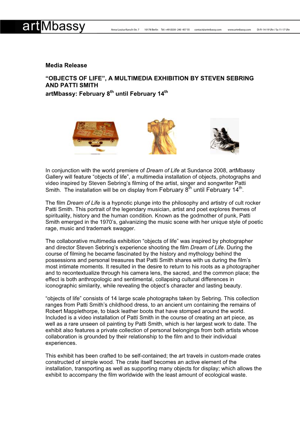 Media Release “OBJECTS of LIFE”, a MULTIMEDIA