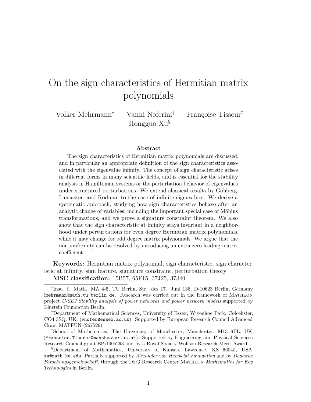 On the Sign Characteristics of Hermitian Matrix Polynomials