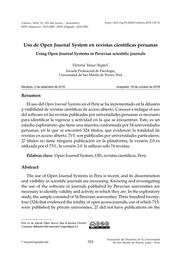 Uso De Open Journal System En Revistas Científicas Peruanas Using Open Journal Systems in Peruvian Scientific Journals