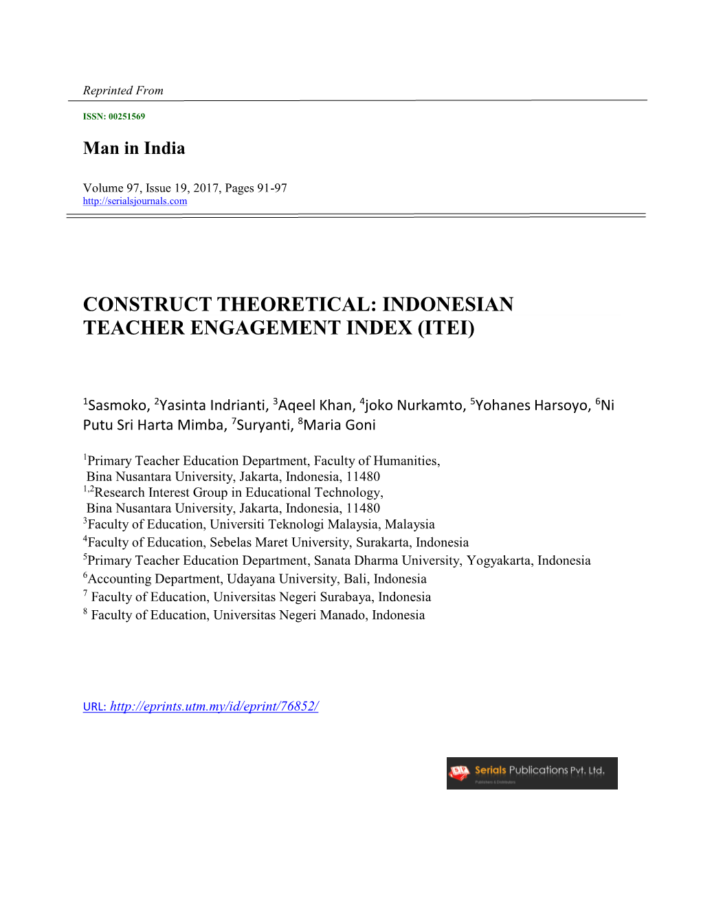 Indonesian Teacher Engagement Index (Itei)