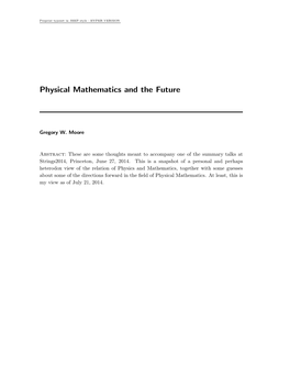 Physical Mathematics and the Future