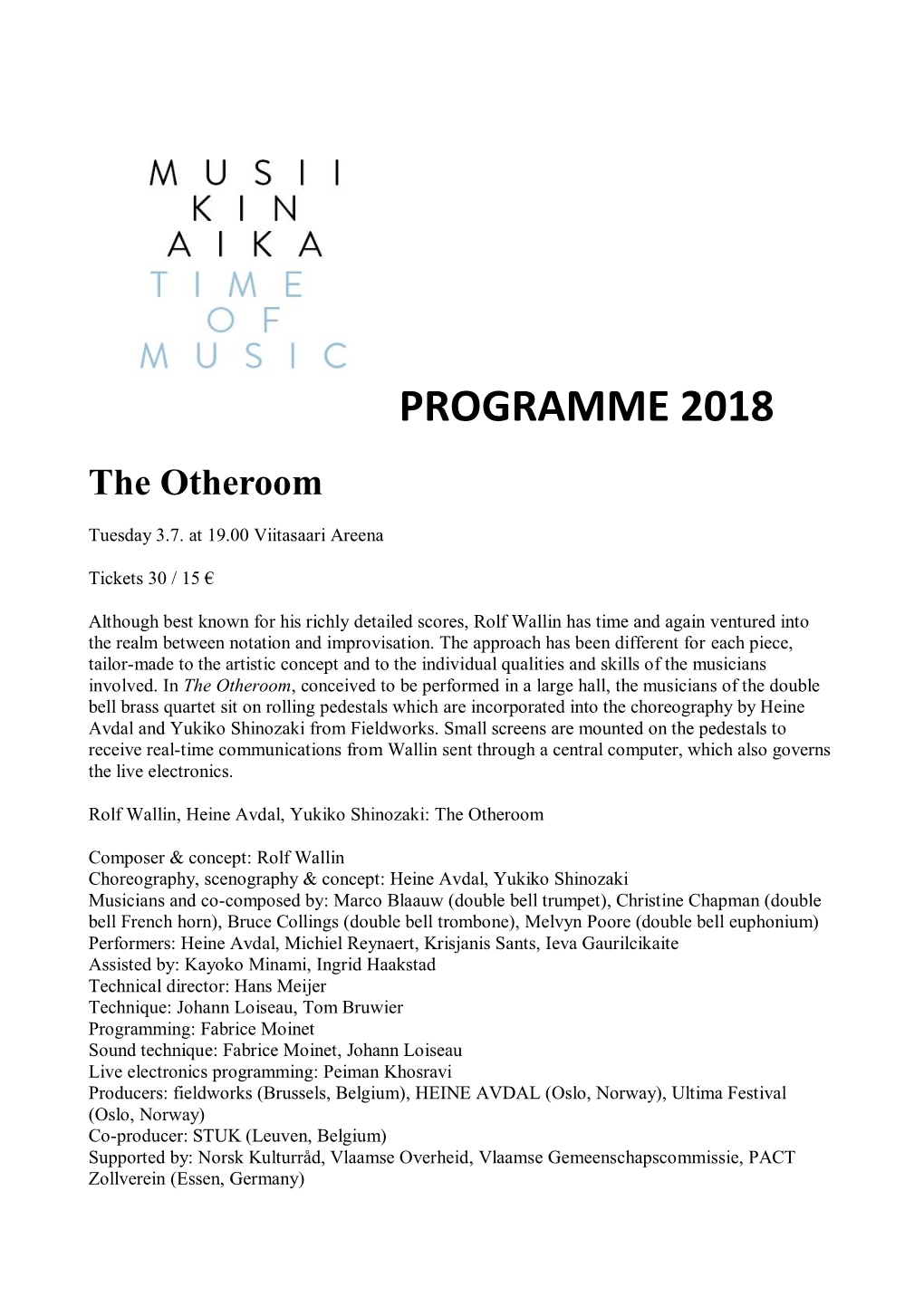 Time of Music Programme 2018