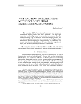 Methodologies from Experimental Economics