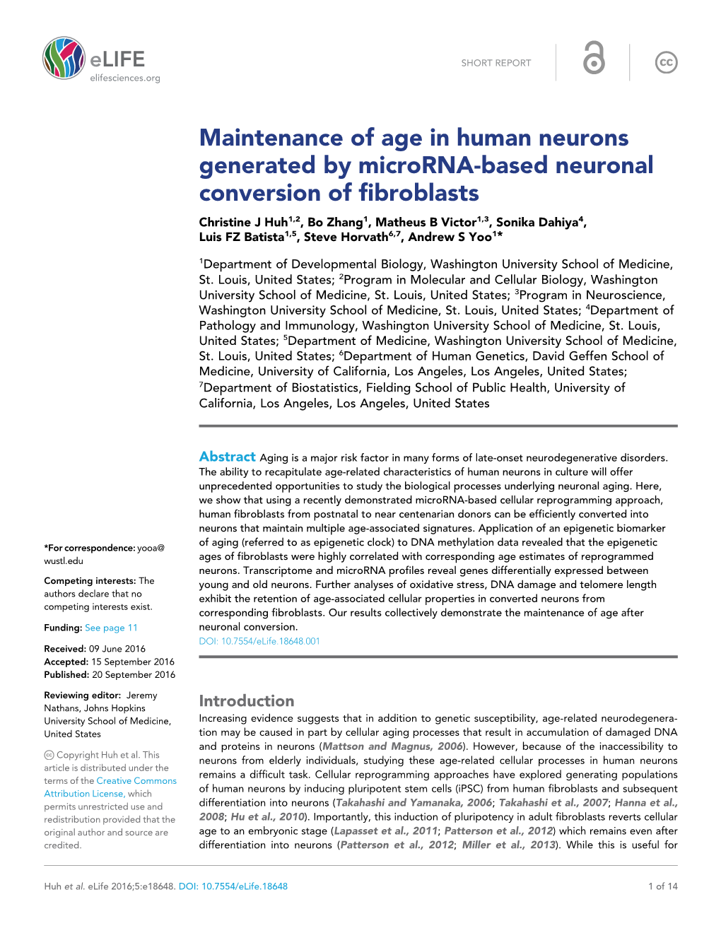 Maintenance of Age in Human Neurons Generated By