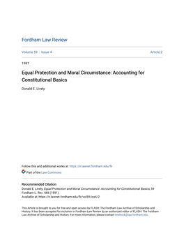 Equal Protection and Moral Circumstance: Accounting for Constitutional Basics