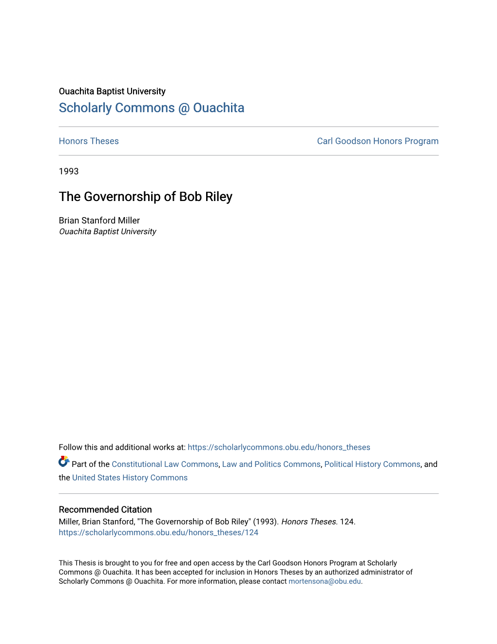The Governorship of Bob Riley