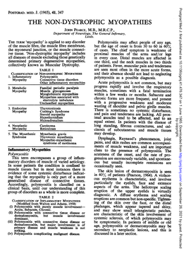 THE NON-DYSTROPHIC MYOPATHIES JOHN PEARCE, M.B., M.R.C.P., Department of Neurology, the General Infirmary, Leeds