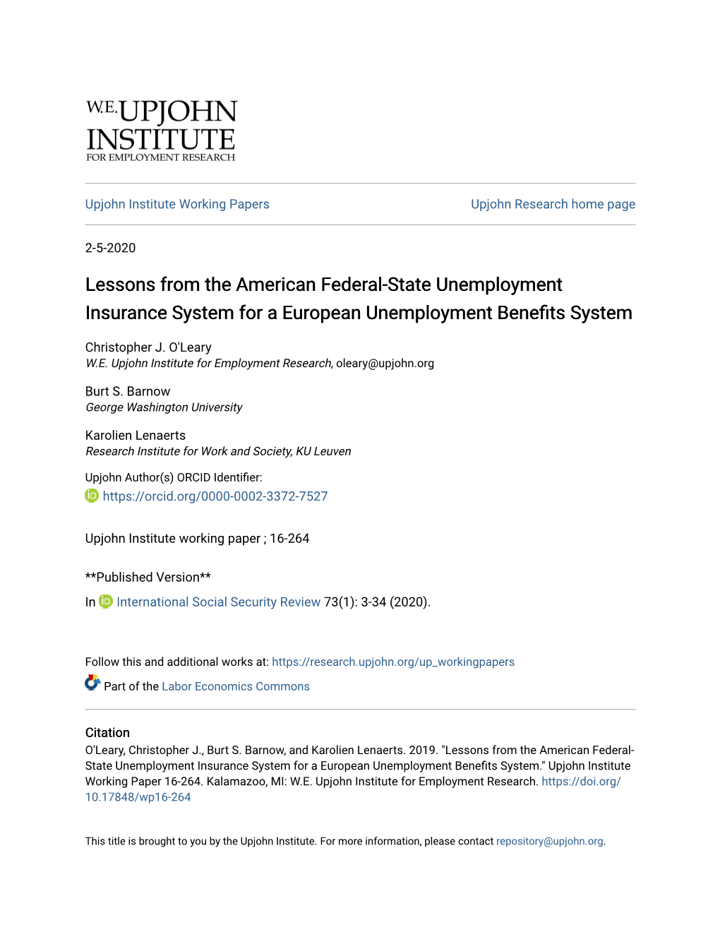 Lessons from the American Federal-State Unemployment Insurance System for a European Unemployment Benefits System