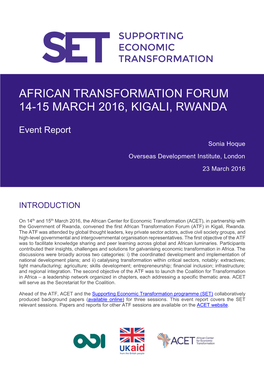 African Transformation Forum 14-15 March 2016, Kigali, Rwanda