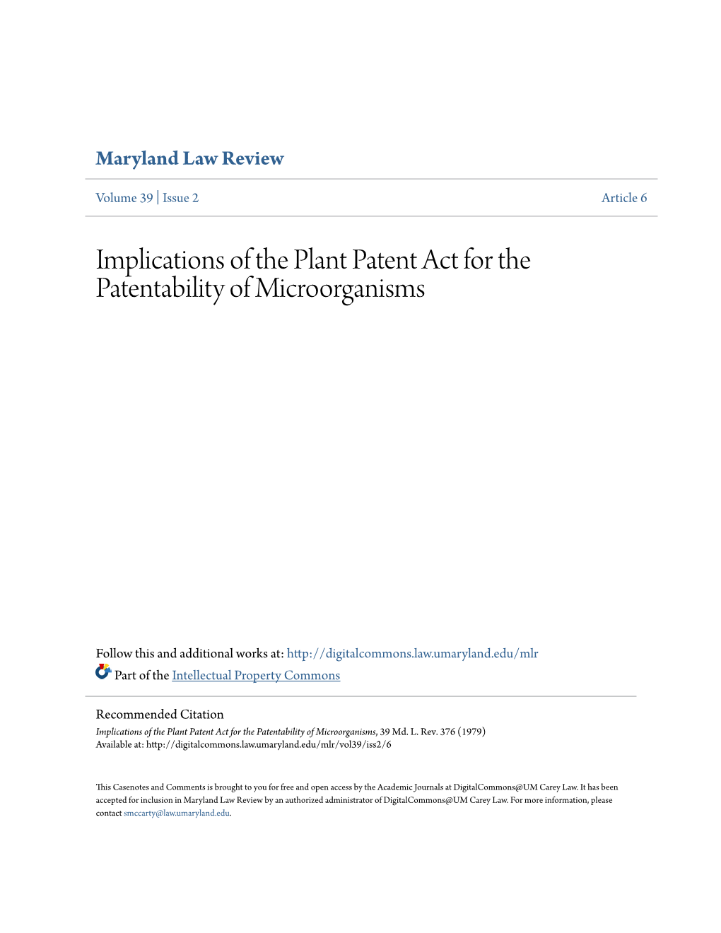 Implications of the Plant Patent Act for the Patentability of Microorganisms