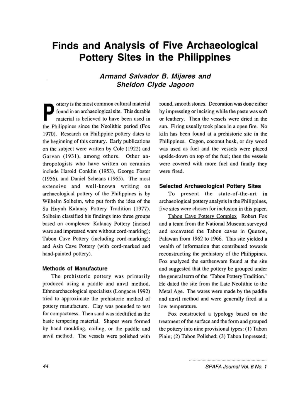 Finds and Analysis of Five Archaeological Pottery Sites in the Philippines