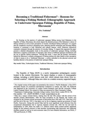 Ethnographic Approach to Underwater Speargun Fishing, Republic of Palau, Micronesia