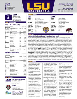 2014 FOOTBALL GAME ULM BREAKDOWN September 13, 2014 6:02 P.M