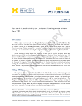 Tea and Sustainability at Unilever: Turning Over a New Leaf (A)