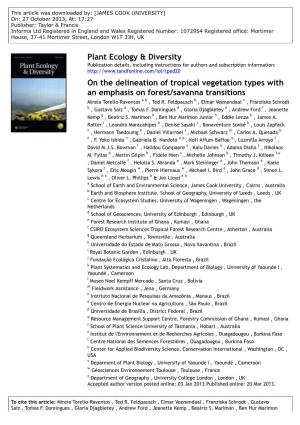 Plant Ecology & Diversity on the Delineation of Tropical Vegetation