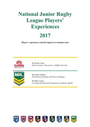 National Junior Rugby League Players' Experiences 2017