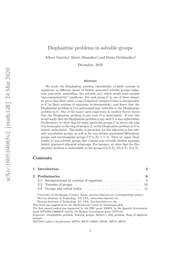 Diophantine Problems in Solvable Groups 13 4.1 Nilpotentgroups