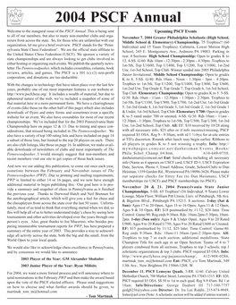 2004 PSCF Annual Welcome to the Inaugural Issue of the PSCF Annual