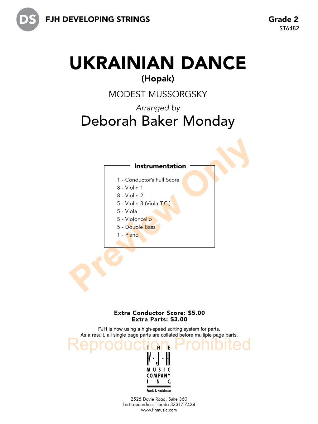 UKRAINIAN DANCE (Hopak) MODEST MUSSORGSKY Arranged by Deborah Baker Monday