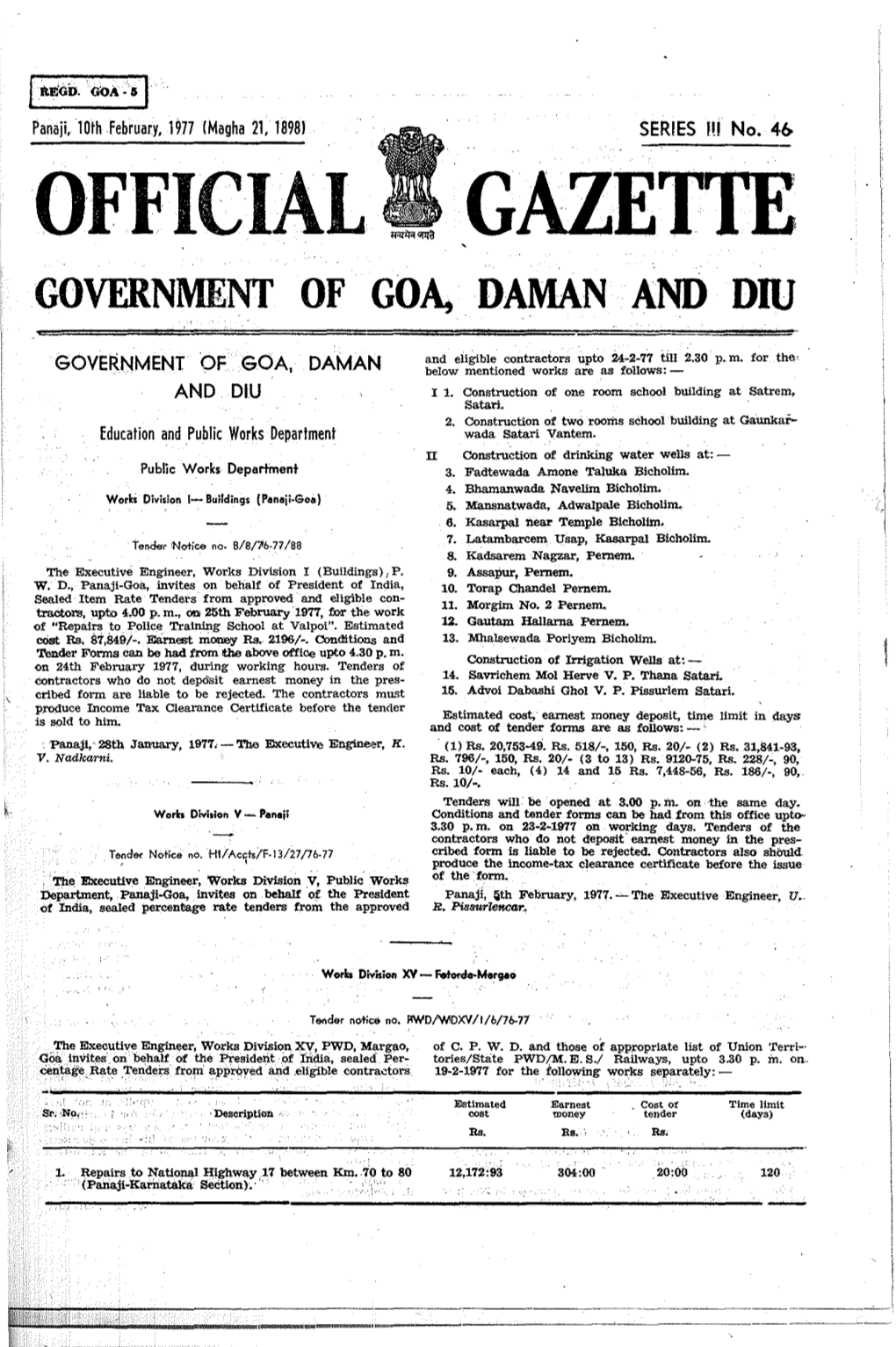 Official Gazette Government of Goa