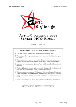 Astrochallenge 2021 Senior MCQ Round