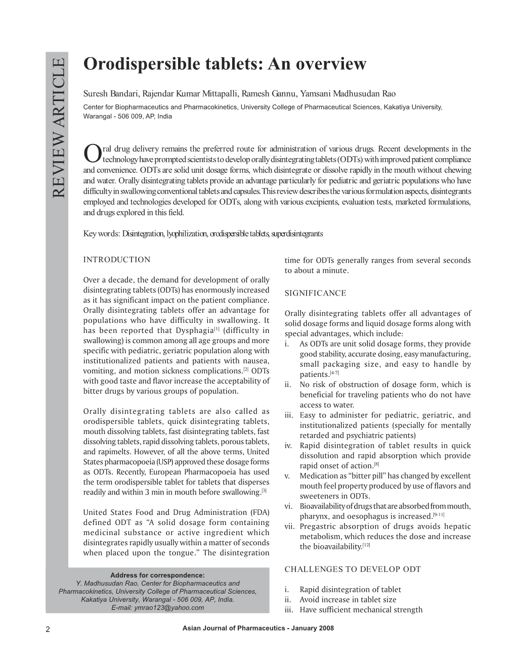 Orodispersible Tablets: an Overview