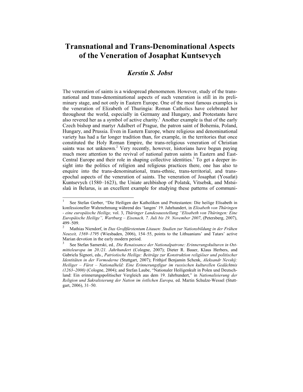 Transnational and Trans-Denominational Aspects of the Veneration of Josaphat Kuntsevych