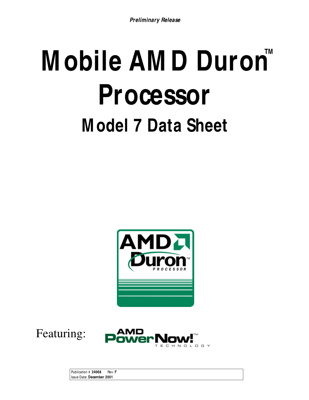 Mobile AMD Duron Processor Model 7 Data Sheet