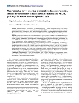 Mapracorat, a Novel Selective Glucocorticoid Receptor Agonist, Inhibits Hyperosmolar-Induced Cytokine Release and MAPK Pathways in Human Corneal Epithelial Cells