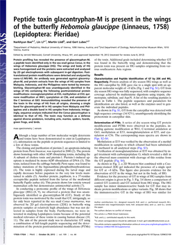 Peptide Toxin Glacontryphan-M Is Present in the Wings of the Butterﬂy Hebomoia Glaucippe (Linnaeus, 1758) (Lepidoptera: Pieridae)