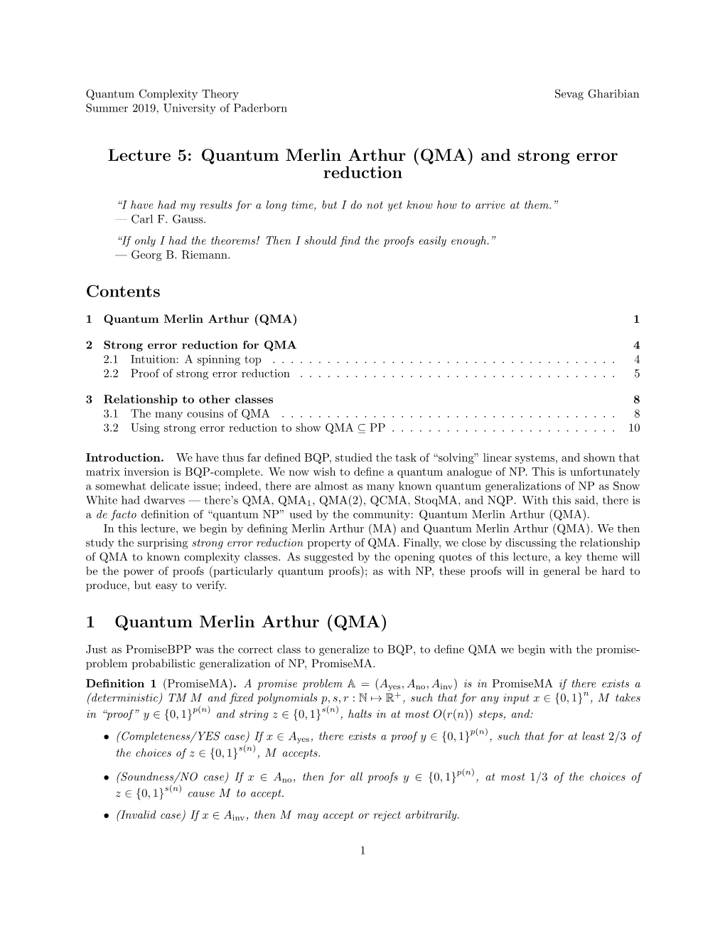 Quantum Merlin Arthur (QMA) and Strong Error Reduction