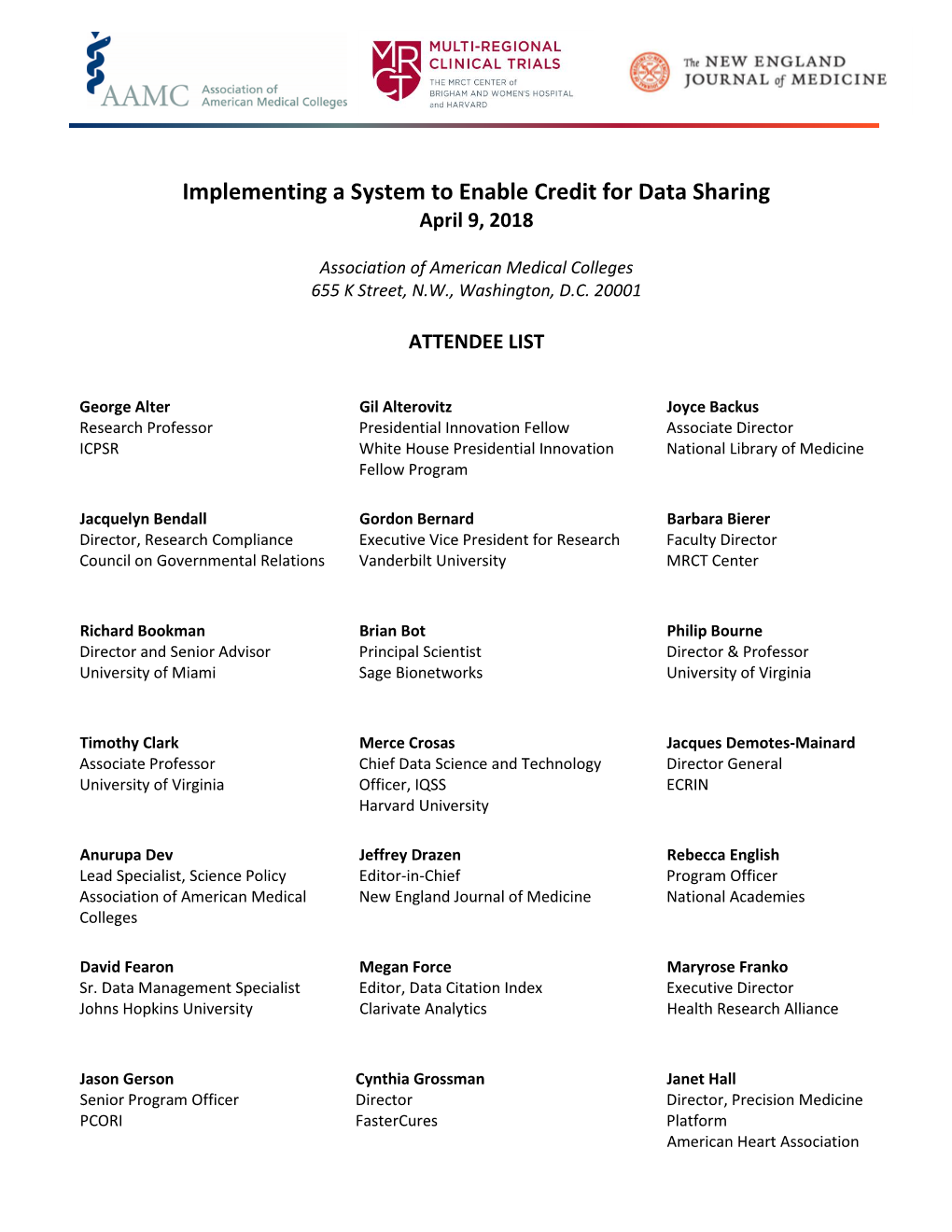 Implementing a System to Enable Credit for Data Sharing April 9, 2018