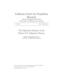 The Migration Industry in the Mexico-U.S. Migratory System